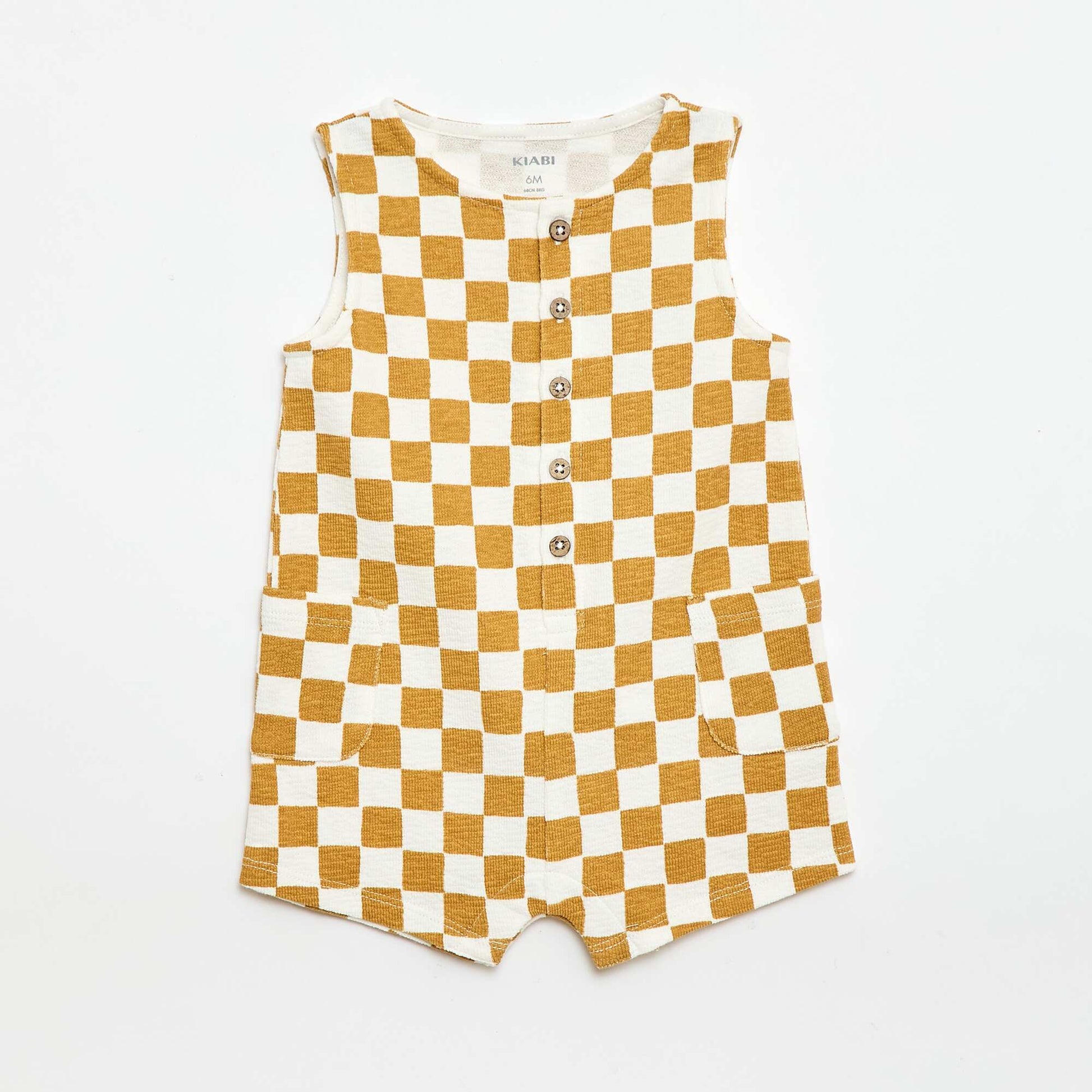 Checkered Baby Terry Romper YELLOW