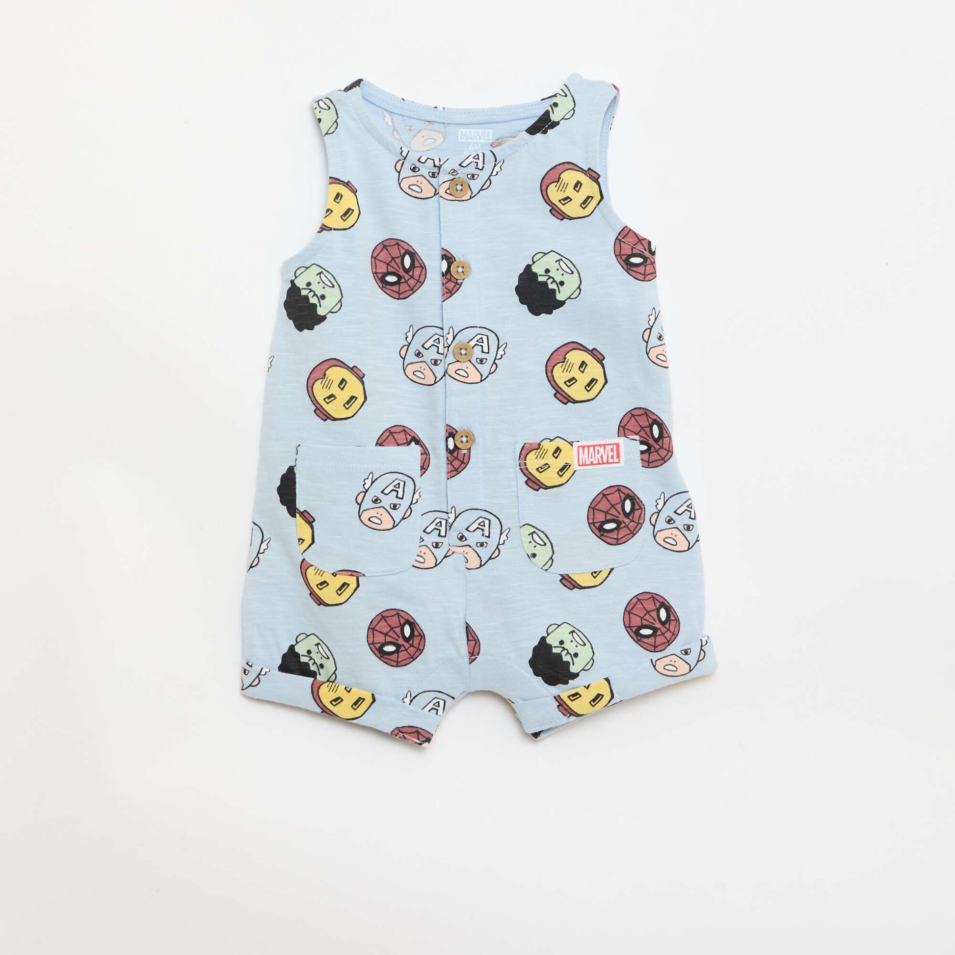 Sleeveless 'Marvel' Print Romper BLUE