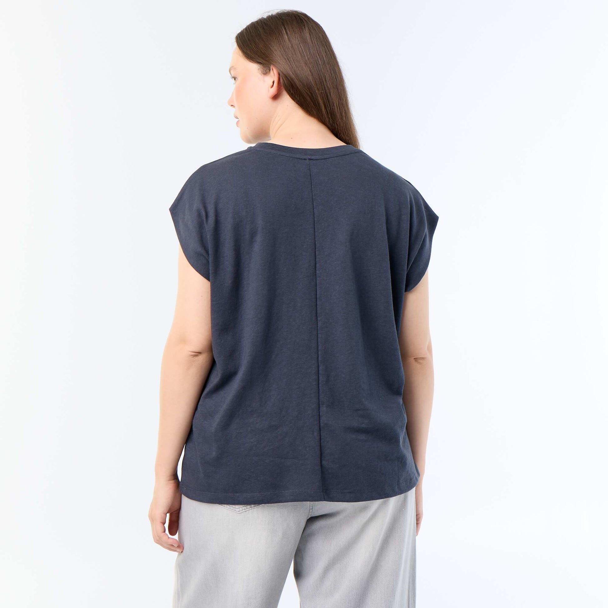 Sleeveless jersey t-shirt with small chest embroidery BLUE