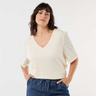 Lace Knit T-Shirt BEIGE