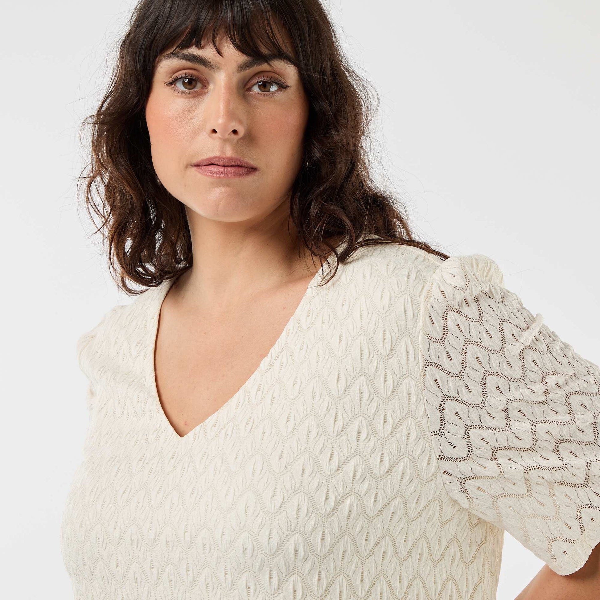 Lace Knit T-Shirt BEIGE