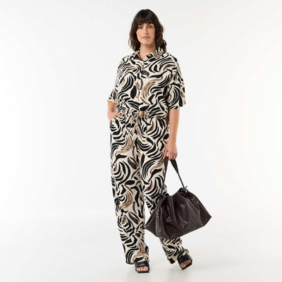 Plain Blended Linen Trousers BLACK