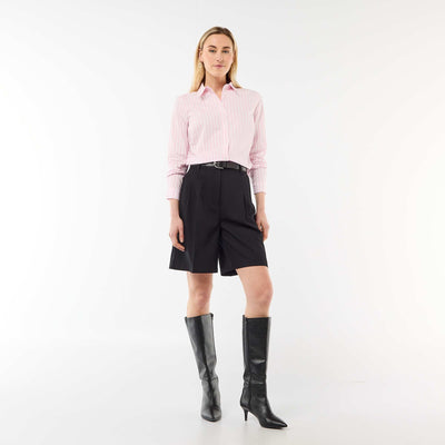 High-Waisted Pleated Bermuda Shorts BLACK
