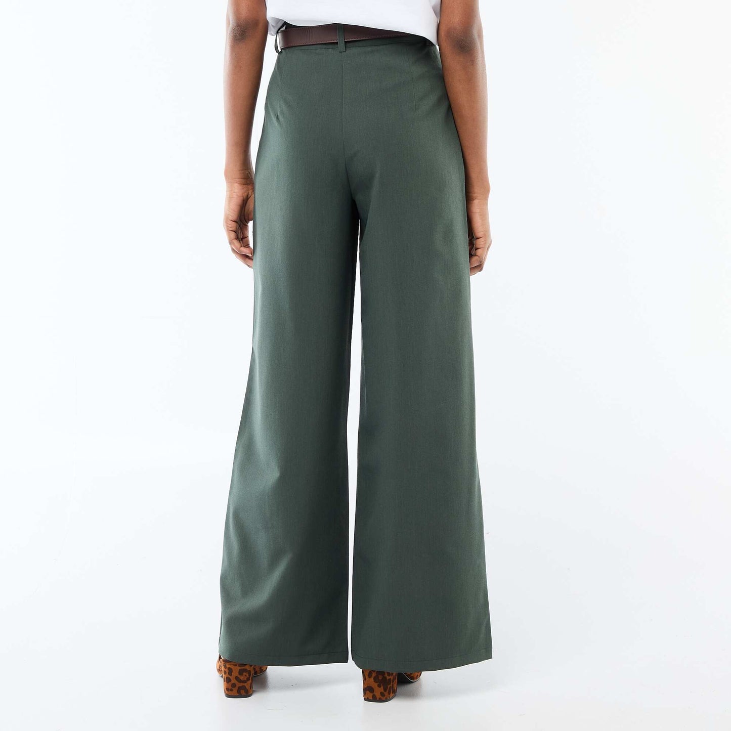 Wide-Leg City Trousers with Belt GREEN