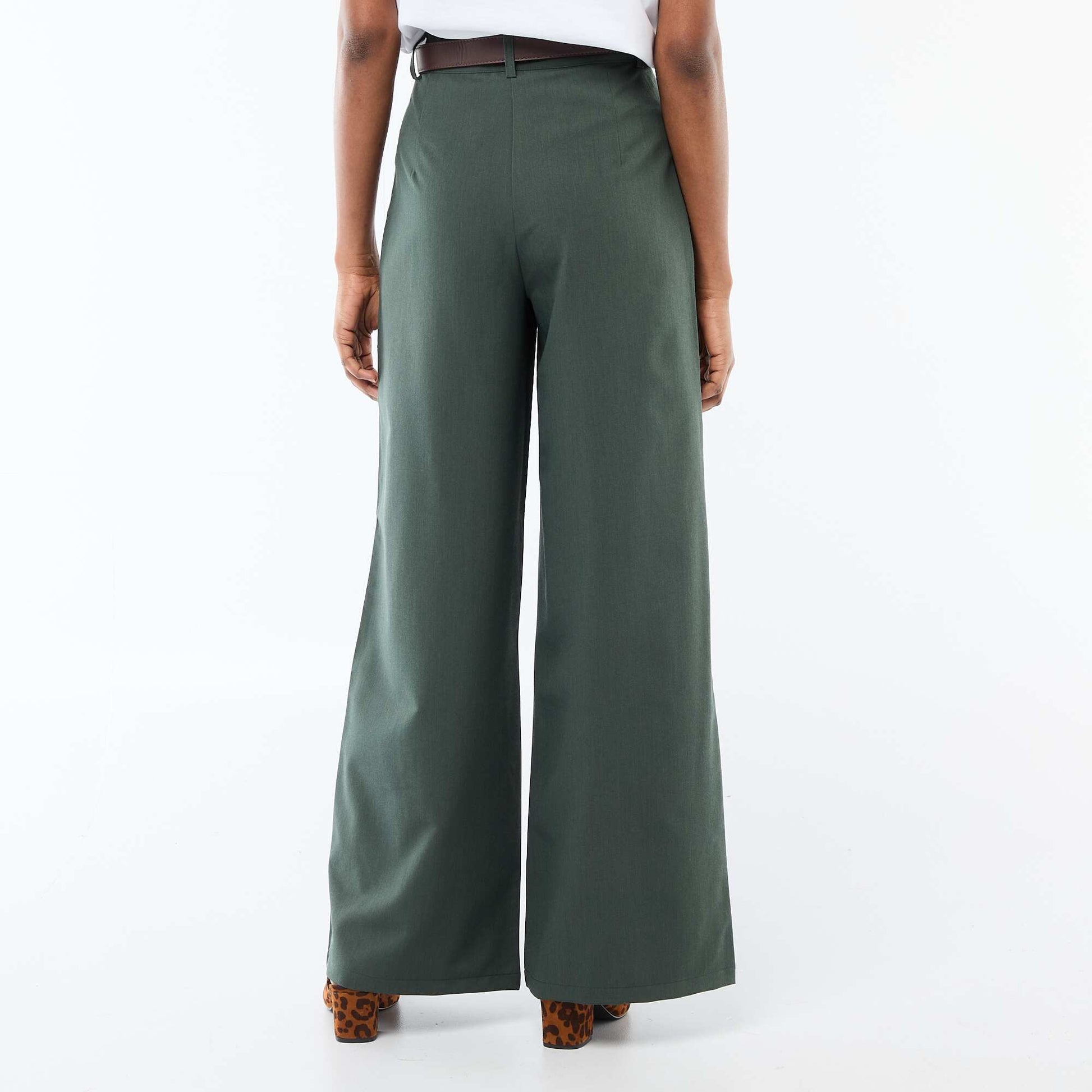 Wide-Leg City Trousers with Belt GREEN