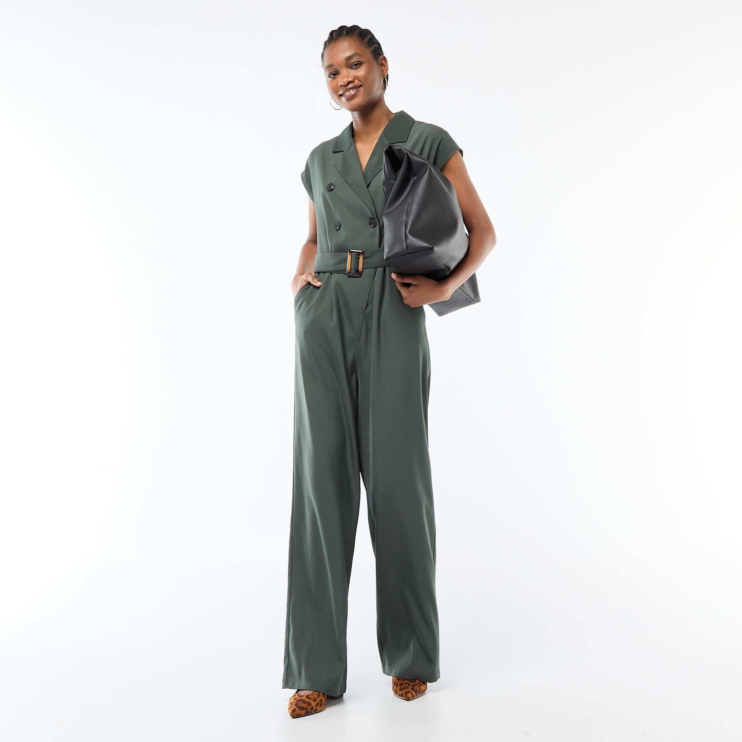 Belted Wide-Leg Jumpsuit GREEN