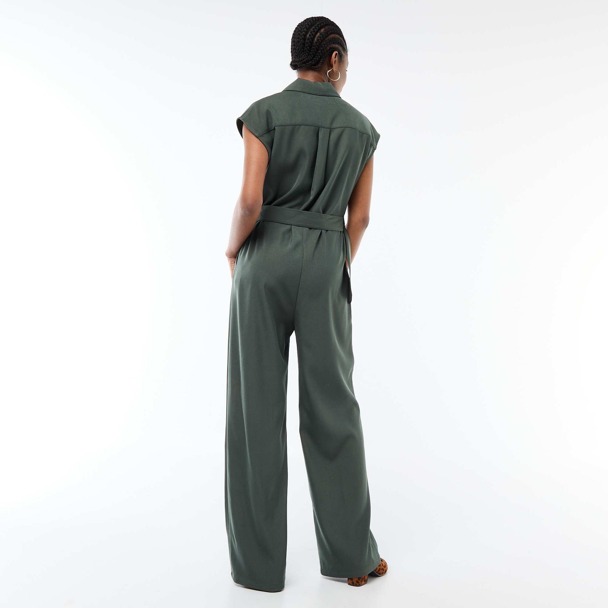 Belted Wide-Leg Jumpsuit GREEN