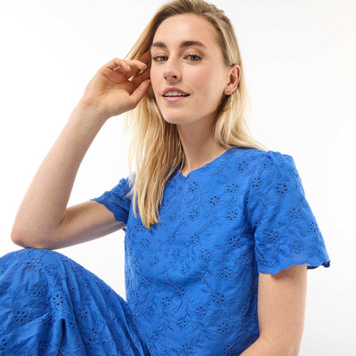 Short-Sleeve Broderie Anglaise Cotton Top BLUE