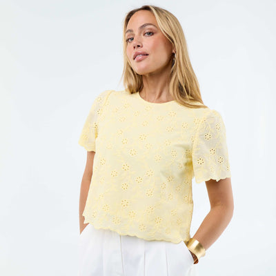 Short-Sleeve Broderie Anglaise Cotton Top YELLOW