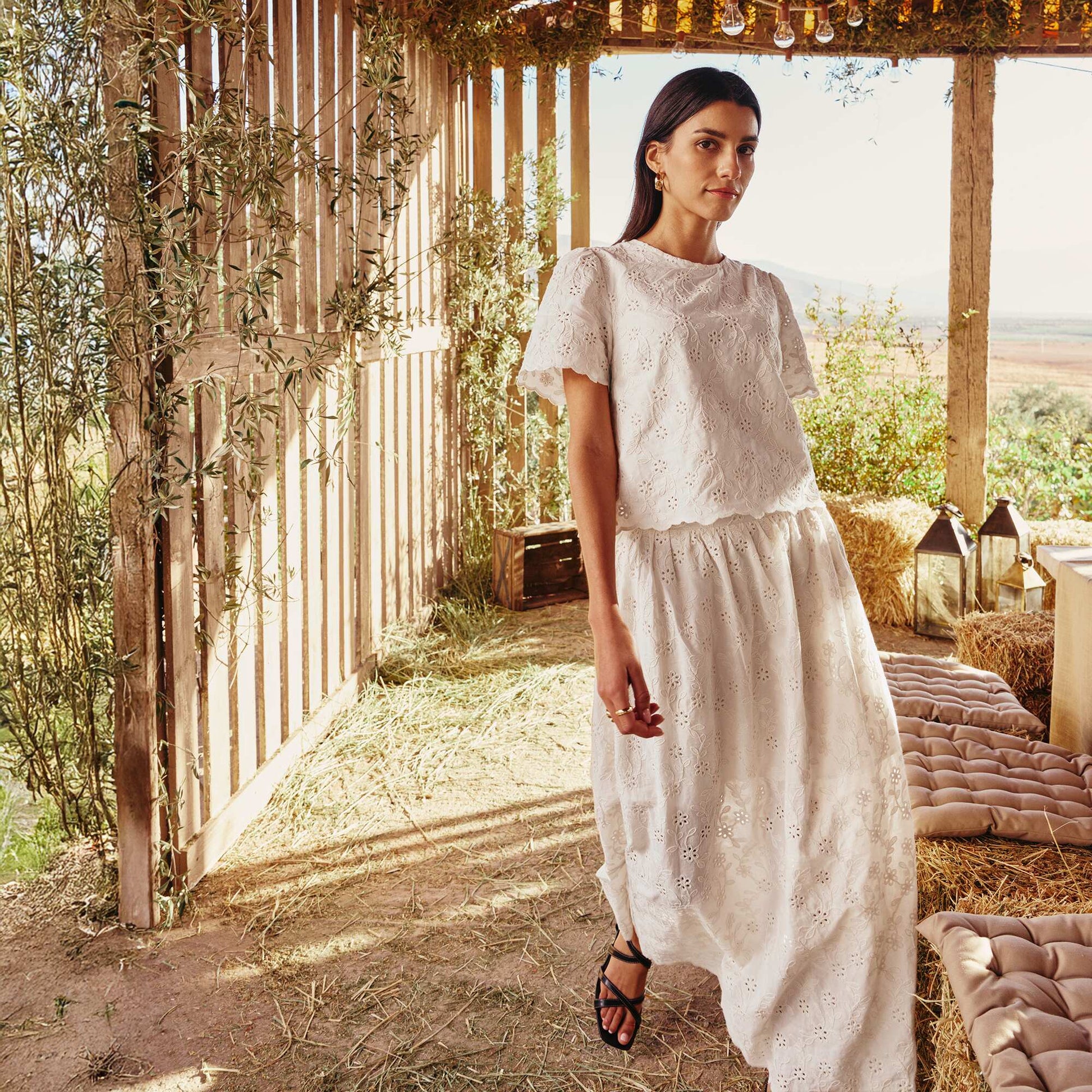 Long Skirt with Broderie Anglaise BEIGE