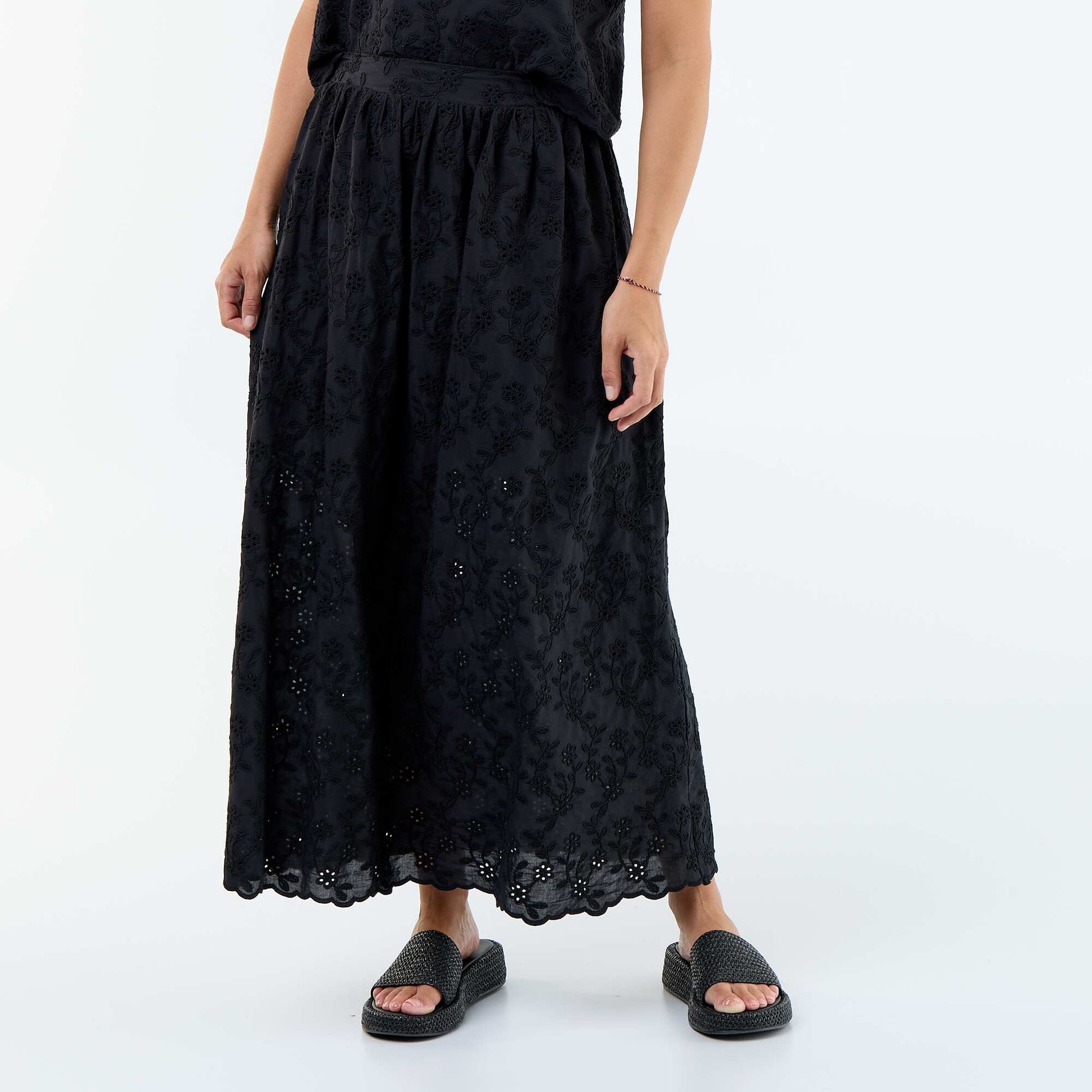 Long Skirt with Broderie Anglaise BLACK
