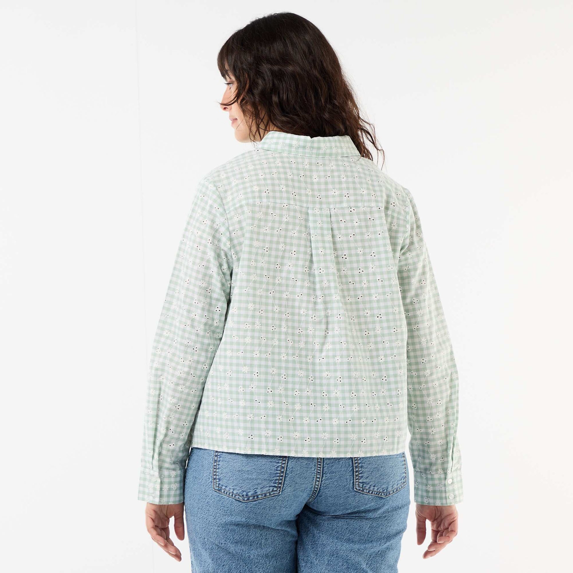 Shirt with Broderie Anglaise and Wavy Details GREEN
