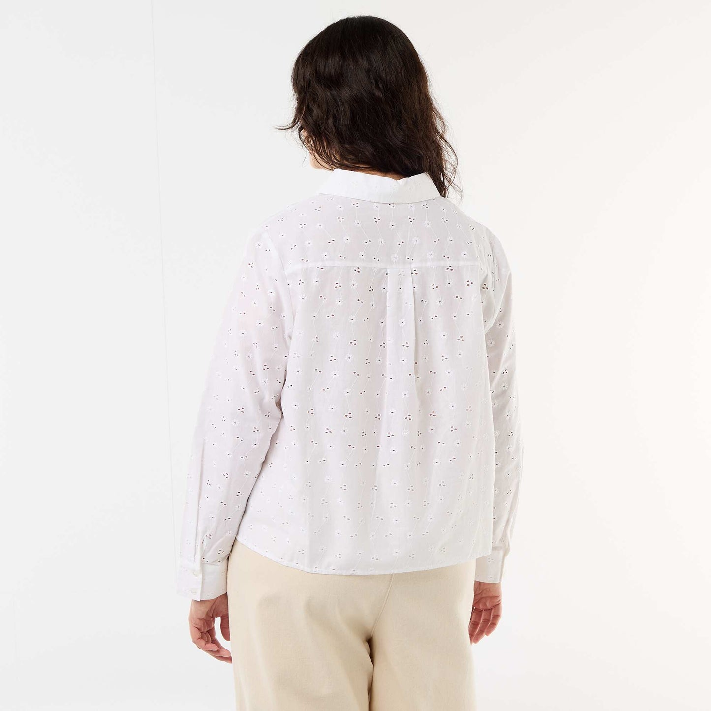 Shirt with Broderie Anglaise and Wavy Details WHITE