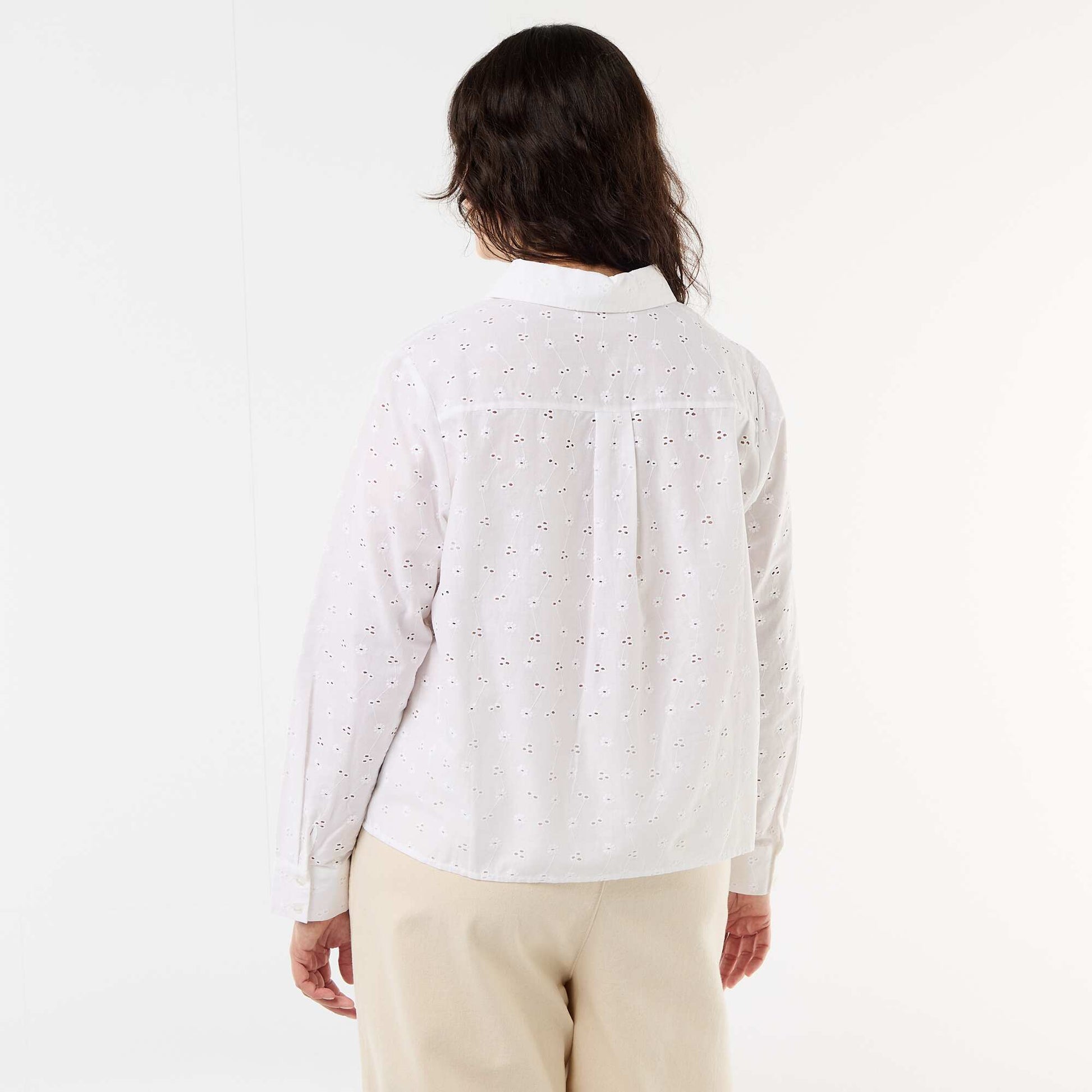 Shirt with Broderie Anglaise and Wavy Details WHITE
