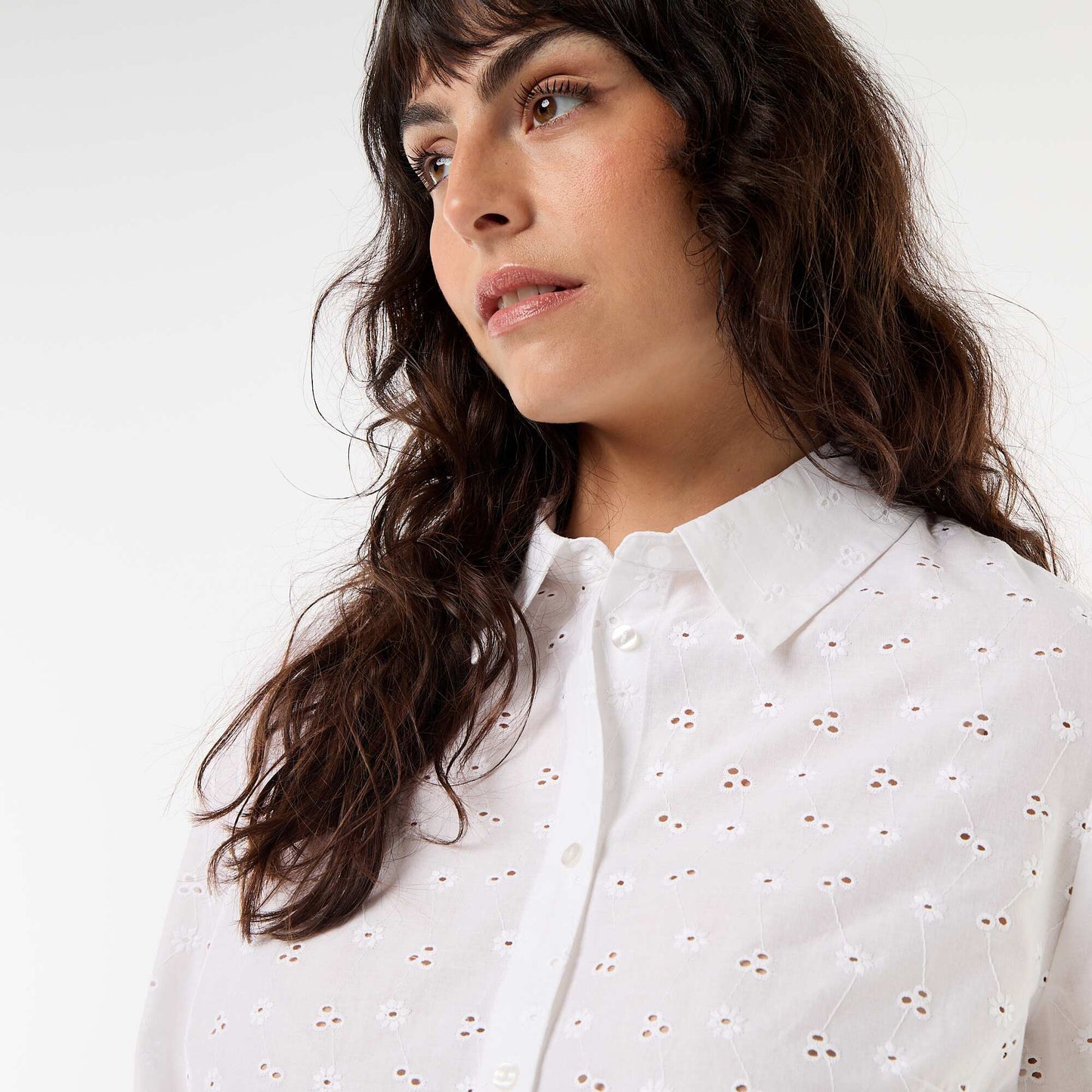 Shirt with Broderie Anglaise and Wavy Details WHITE