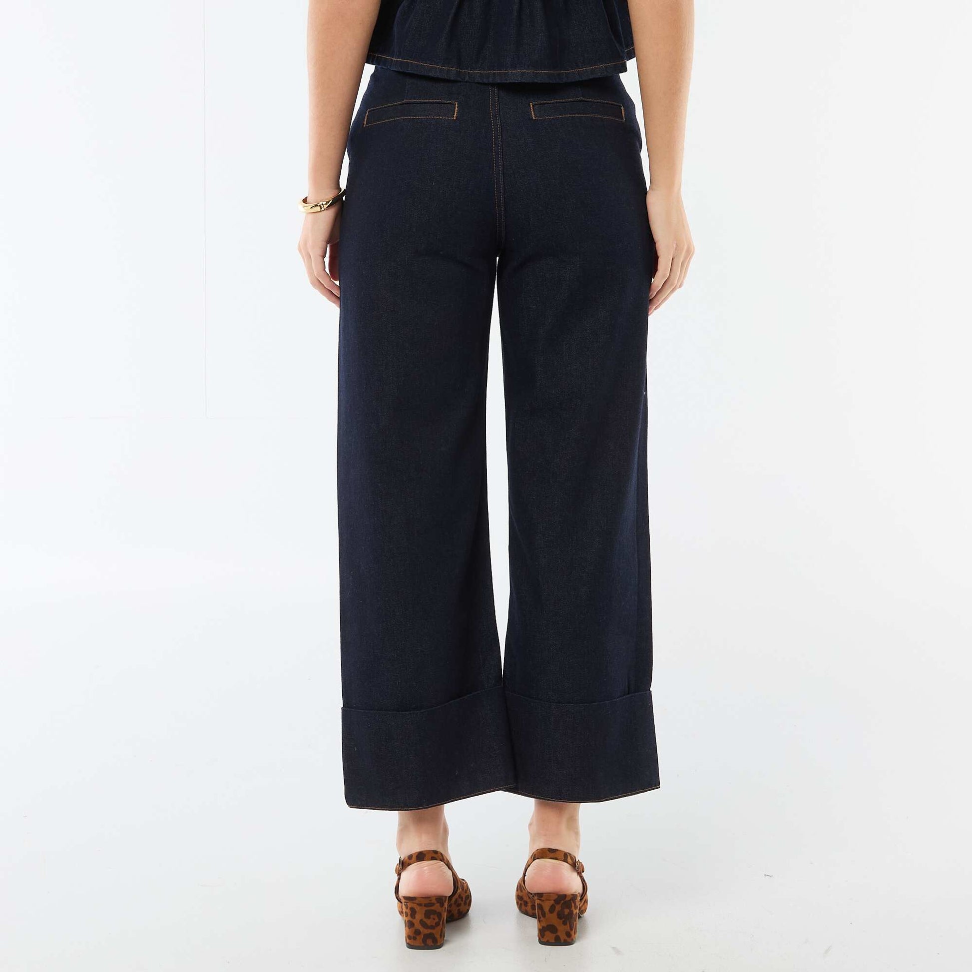 High-Waisted Jeans with Cuffed Hems BLUE