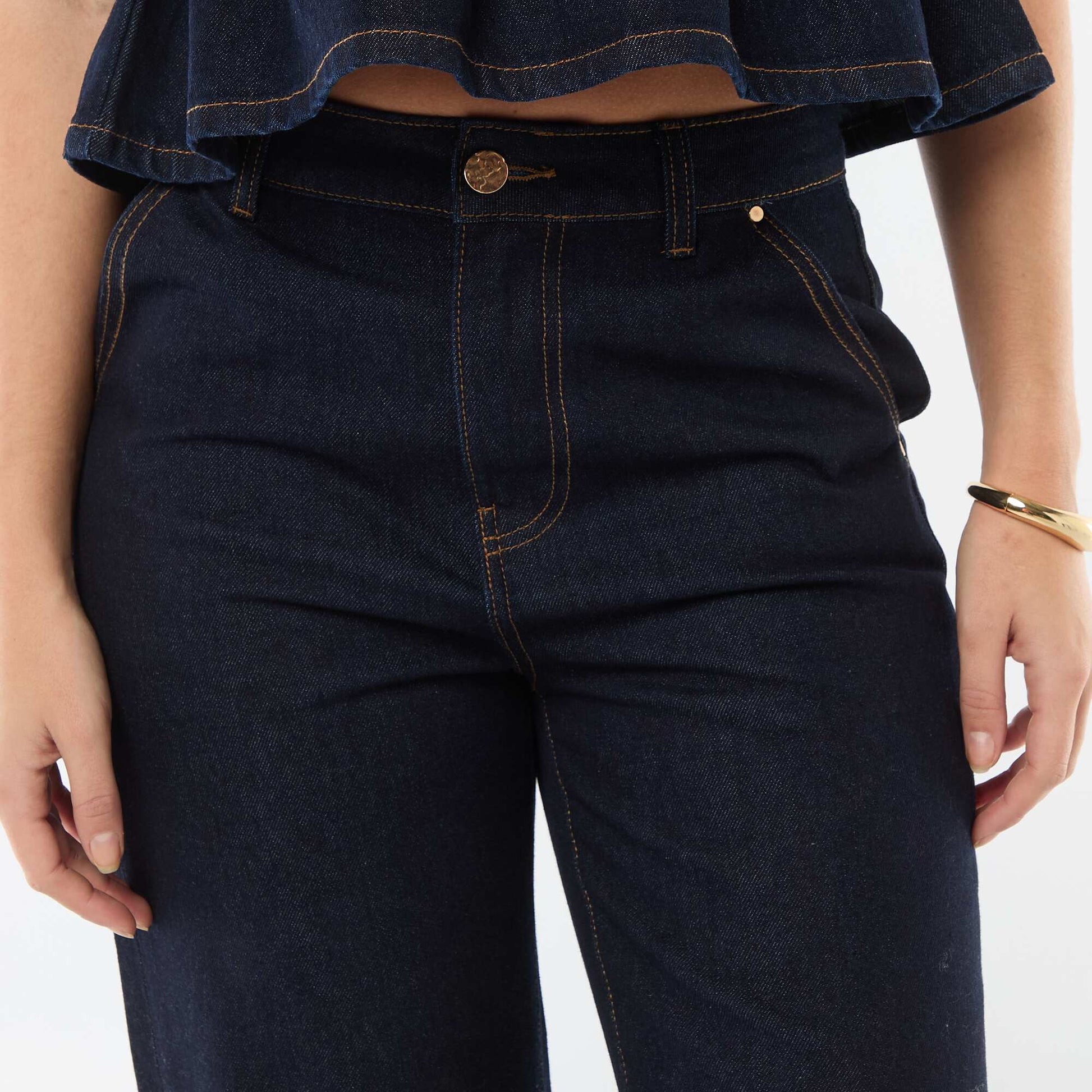 High-Waisted Jeans with Cuffed Hems BLUE