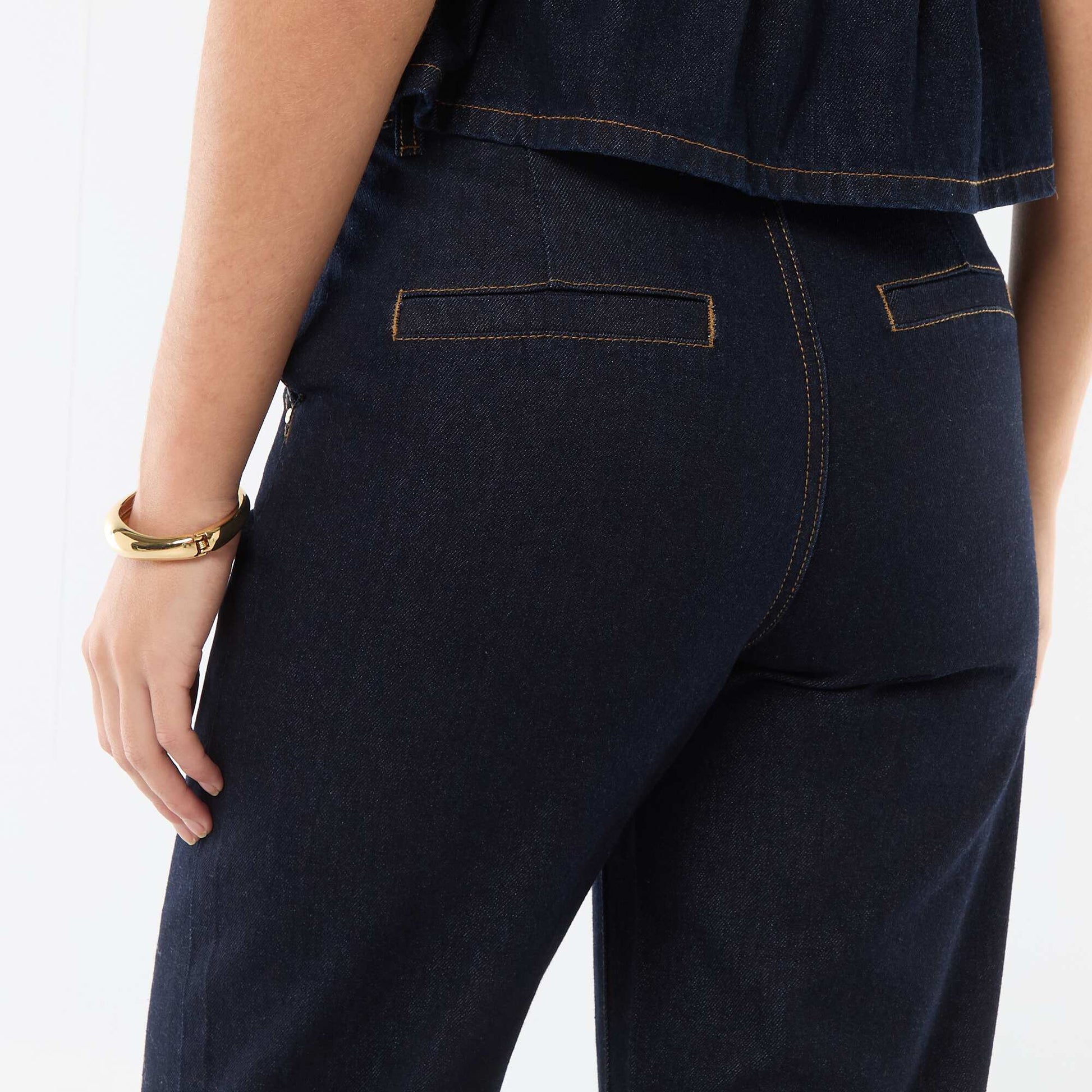 High-Waisted Jeans with Cuffed Hems BLUE