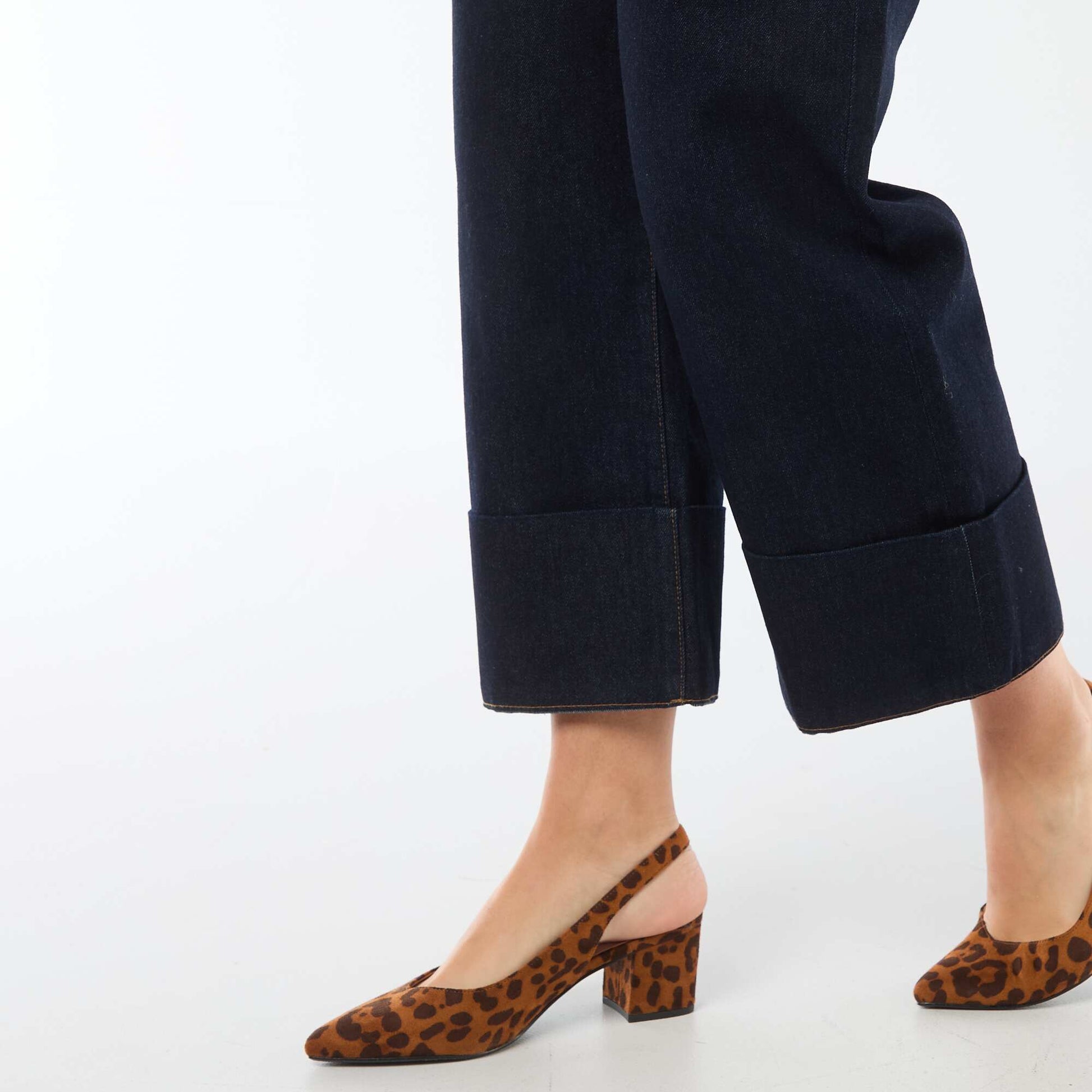 High-Waisted Jeans with Cuffed Hems BLUE