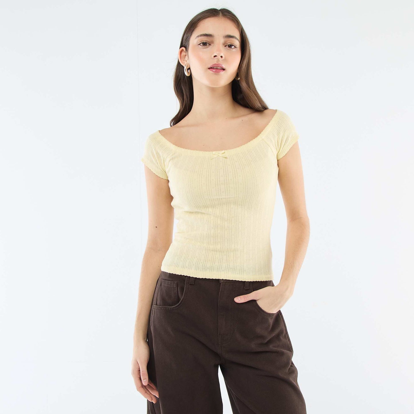 Pointelle Knit T-shirt YELLOW