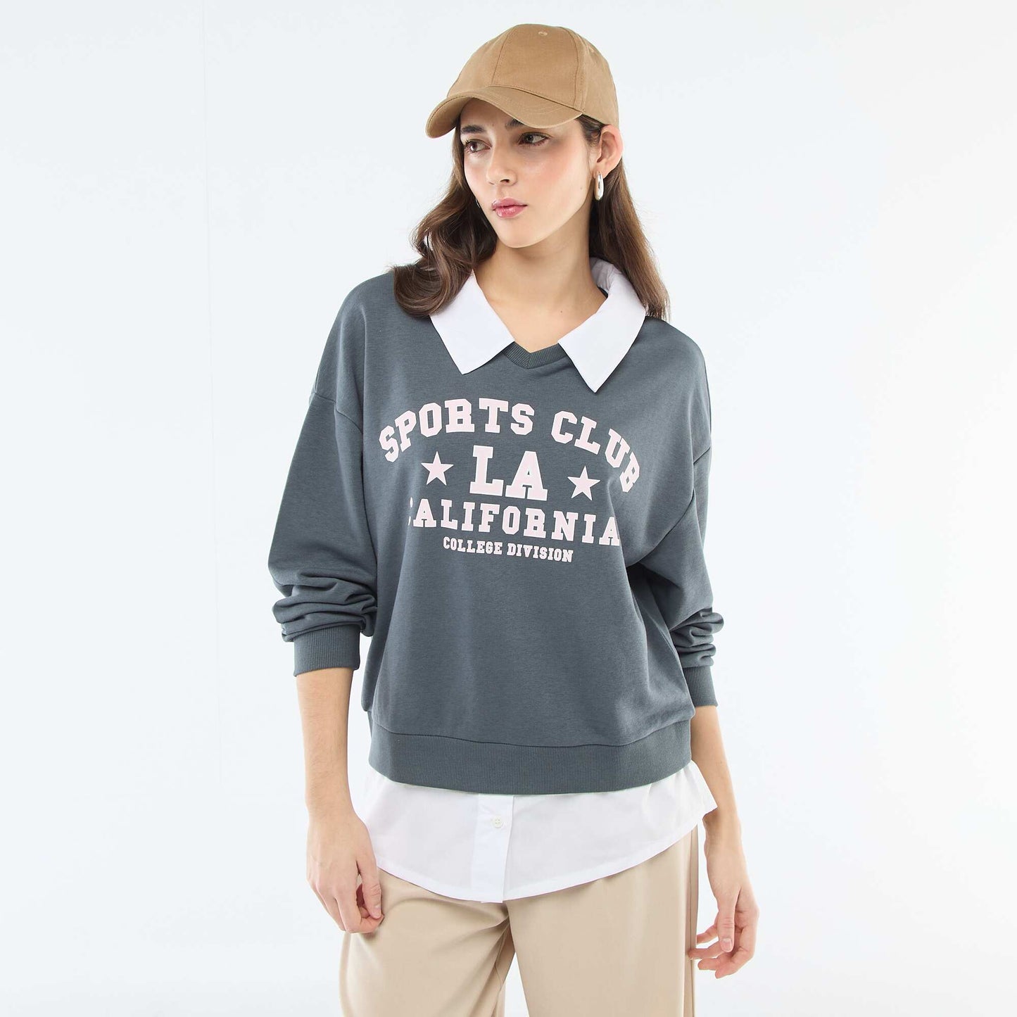 Campus-Style Crew Neck Sweatshirt GREY