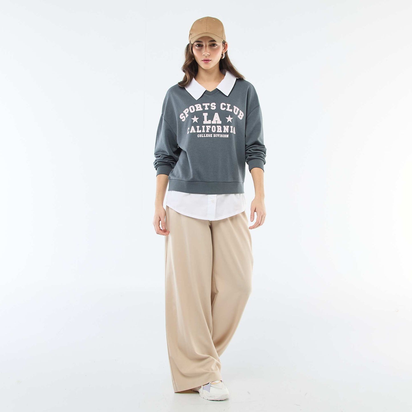 Campus-Style Crew Neck Sweatshirt GREY
