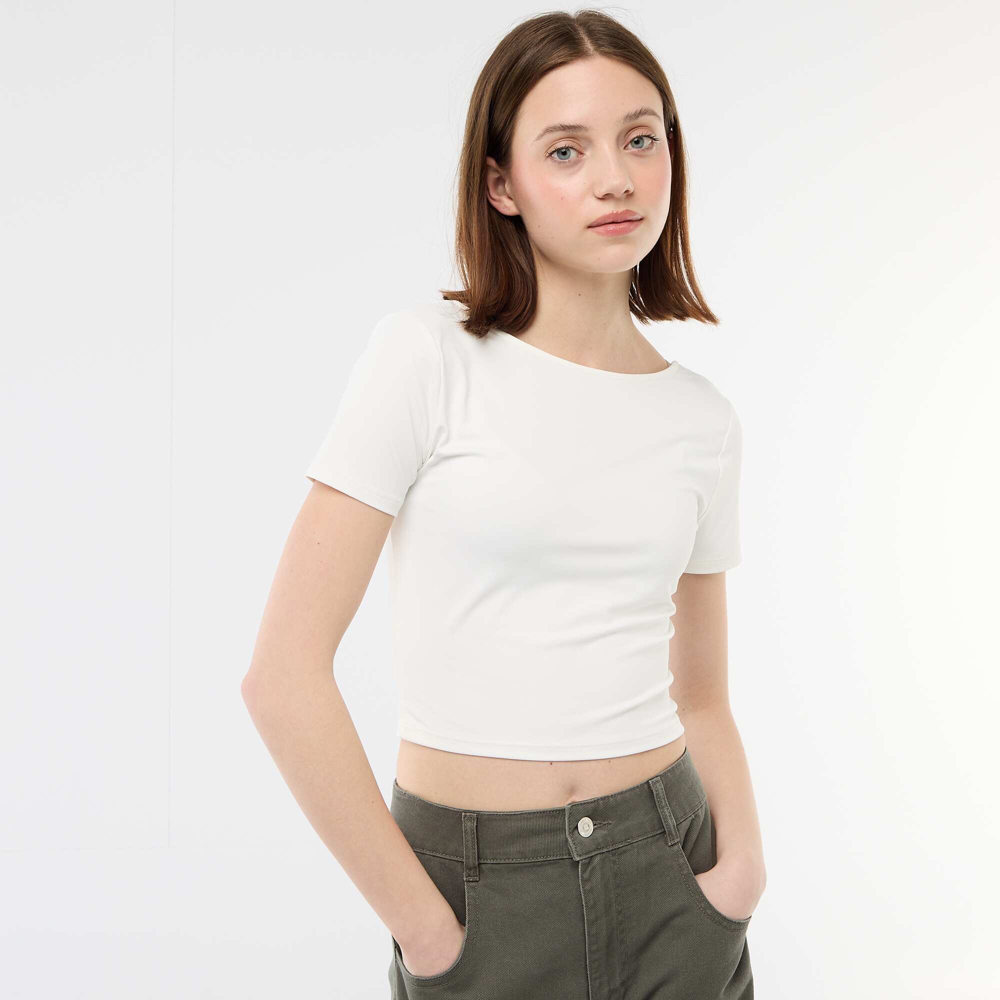 Cropped Square-Back Tee WHITE – Kiabi