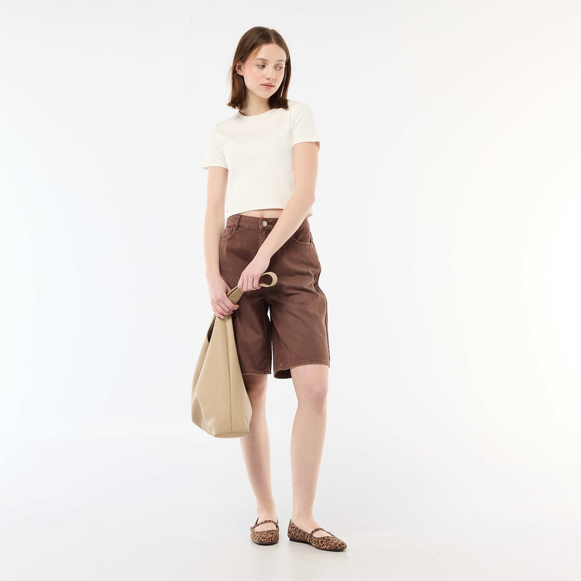 Ribbed Cropped T-shirt with Knots WHITE