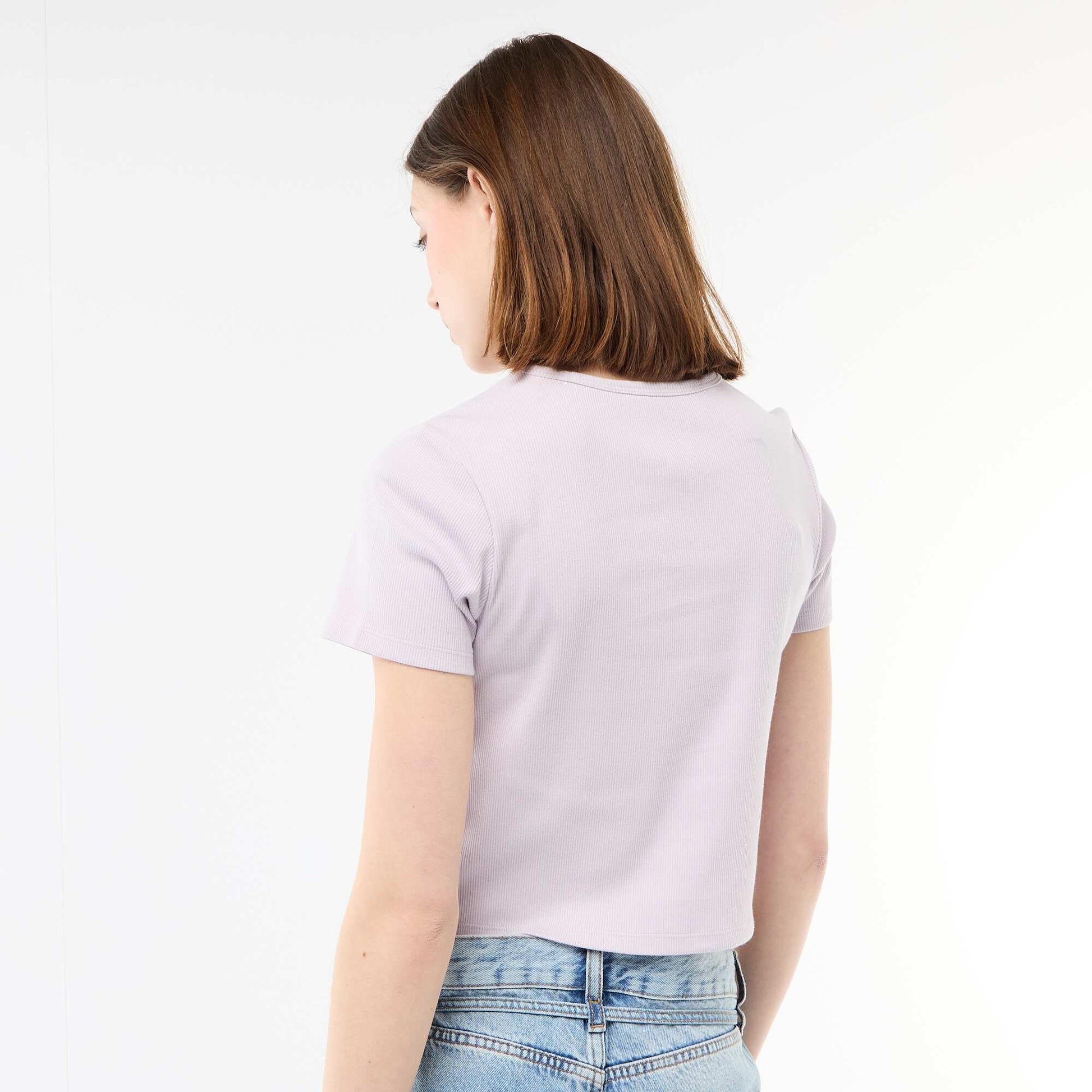 Ribbed Cropped T-shirt with Knots PURPLE
