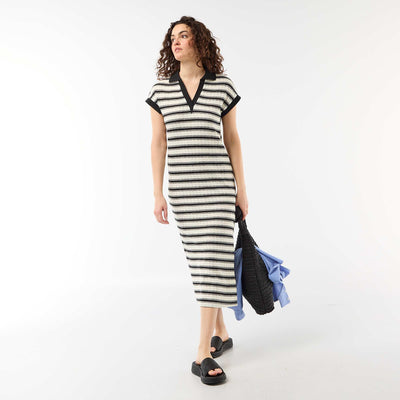 Polo Collar Long Dress BLACK