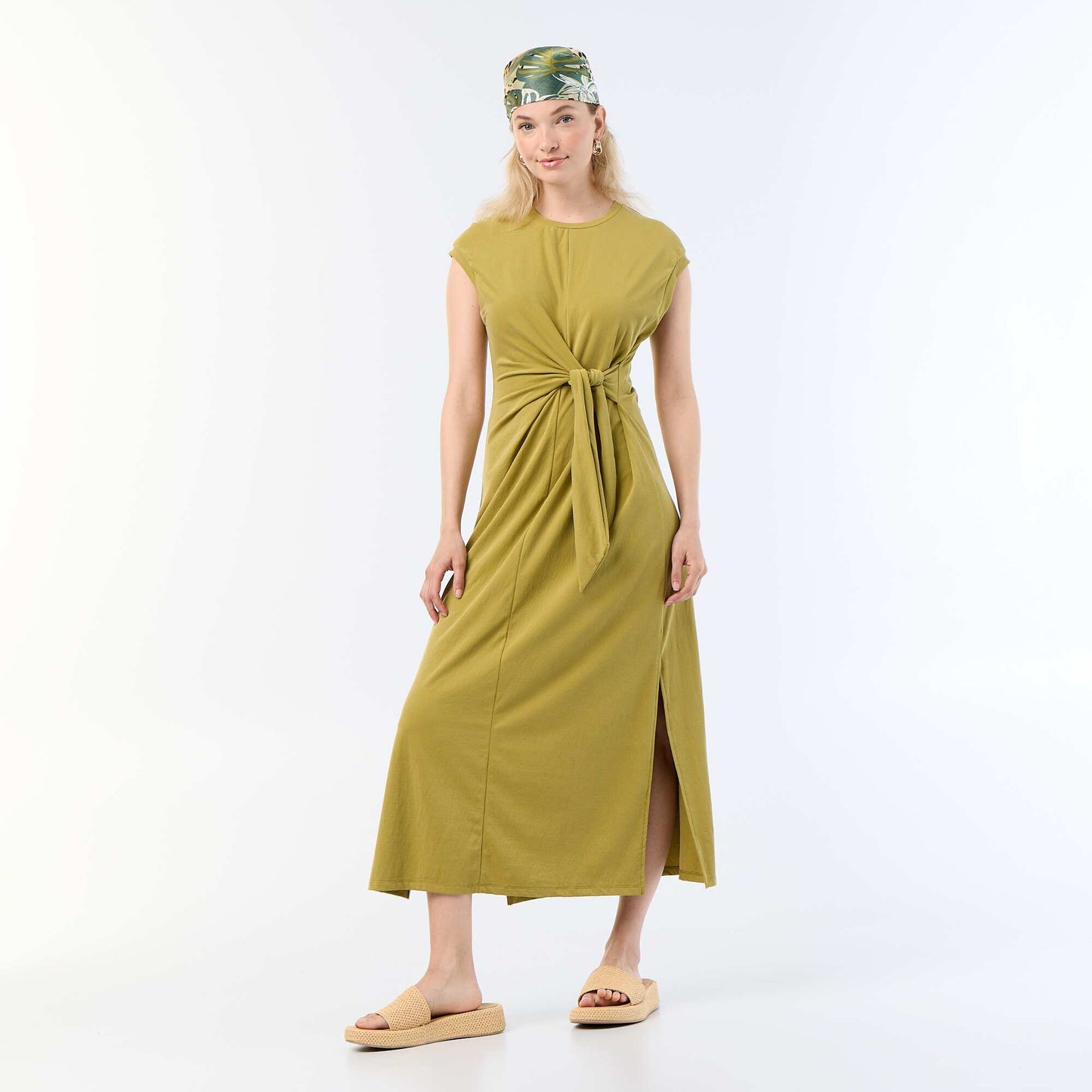 Tie-waist long dress GREEN