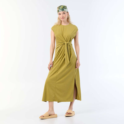 Tie-waist long dress GREEN