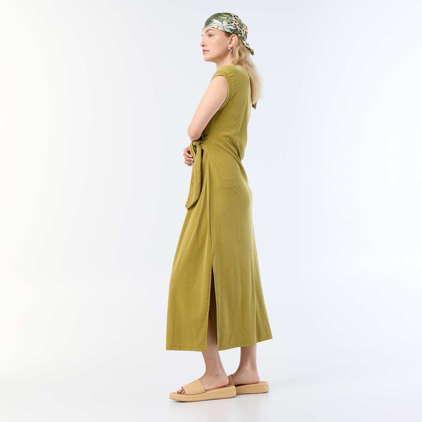 Tie-waist long dress GREEN