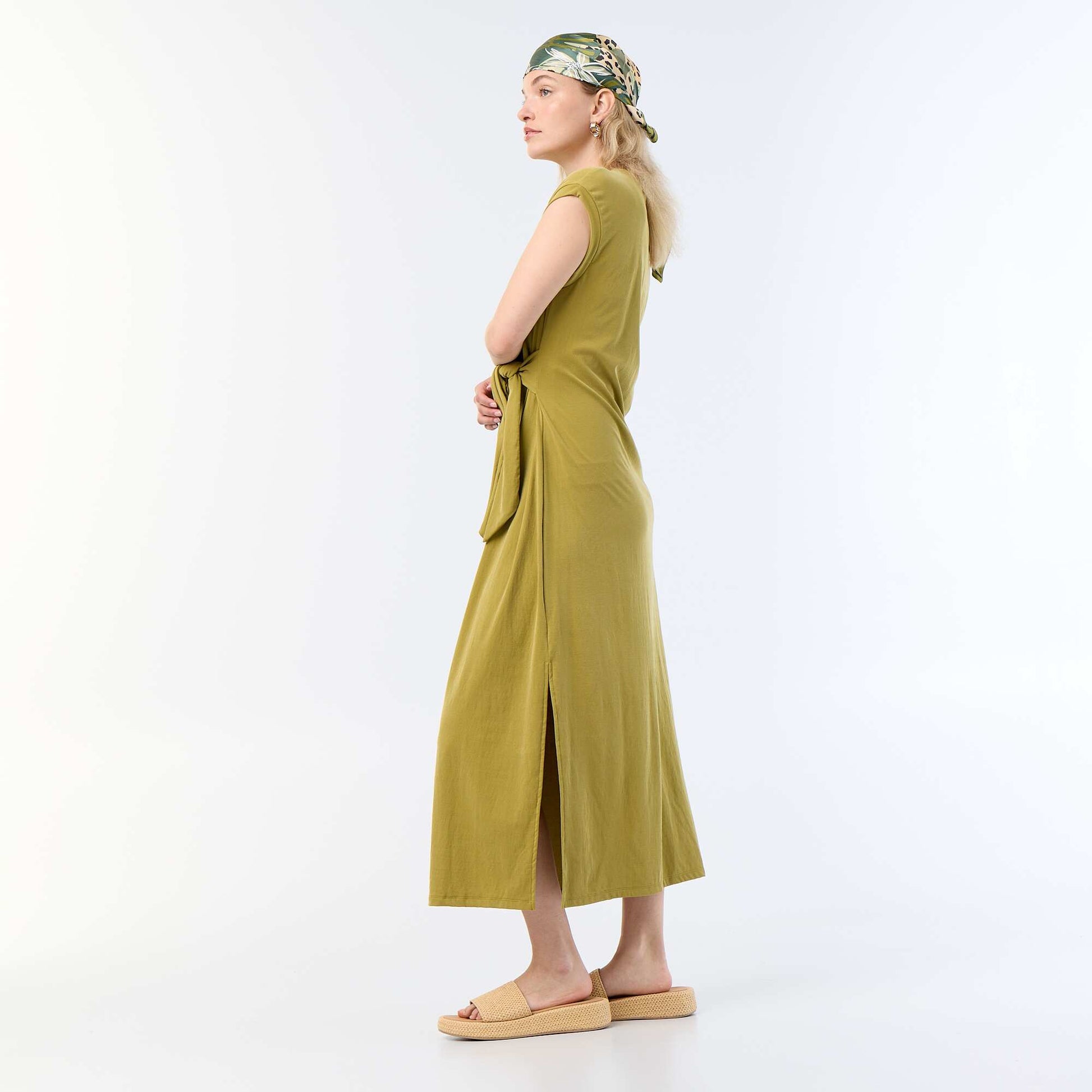 Tie-waist long dress GREEN