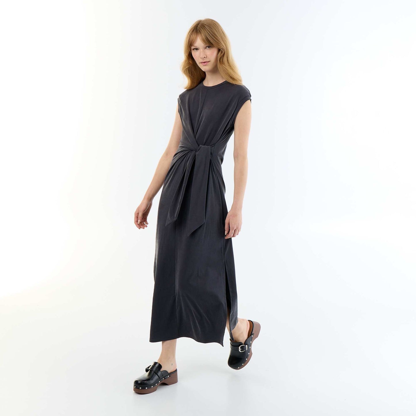 Long Tie-Waist Dress BLACK