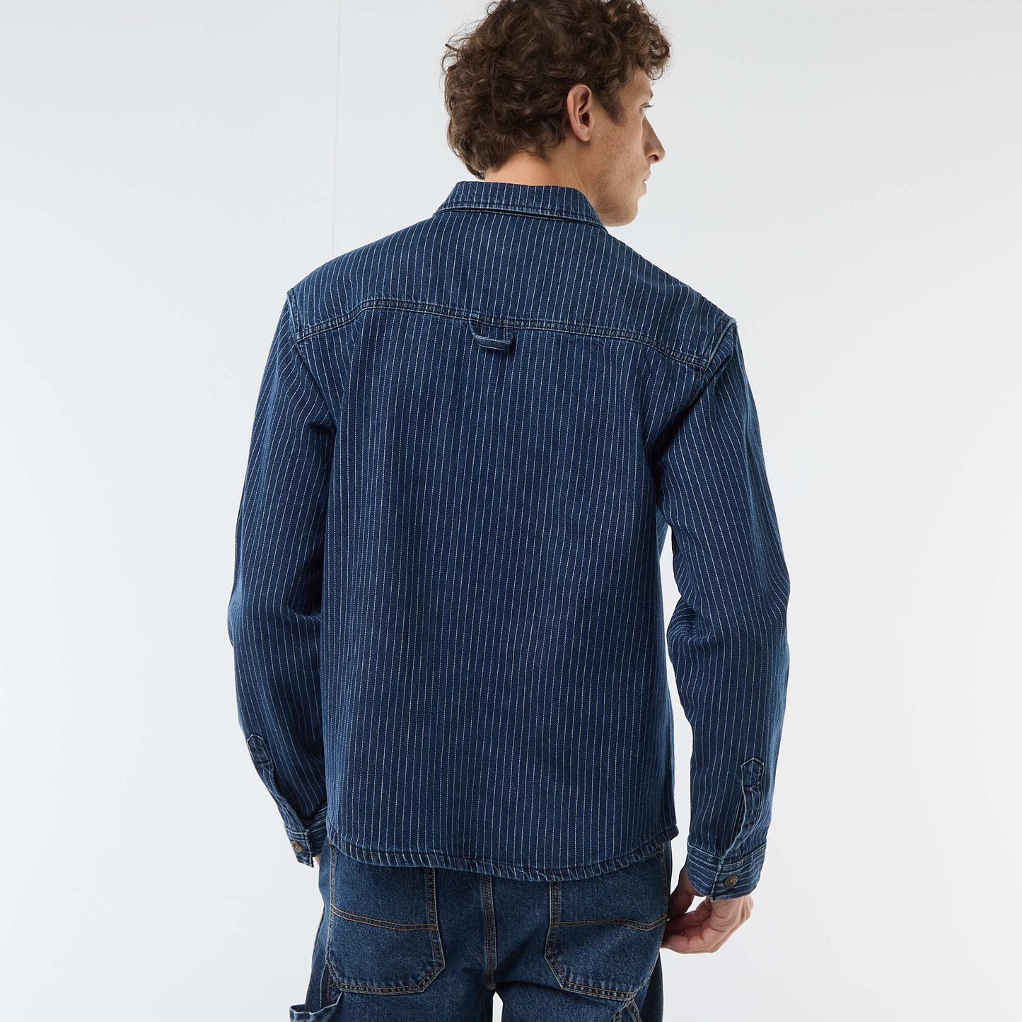 Striped Denim Shirt with Chest Patch Pockets BLUE