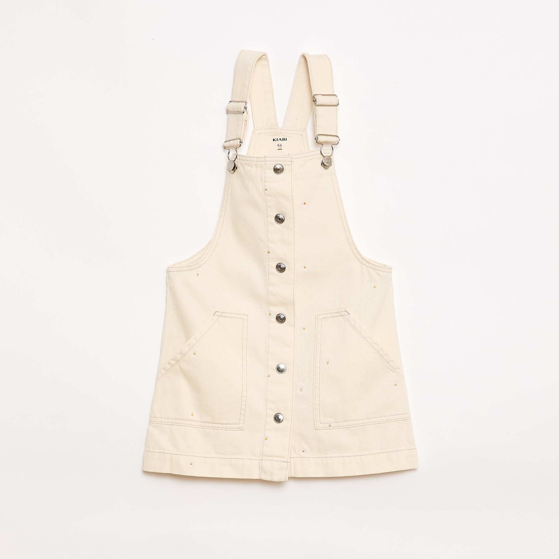 Embroidered Floral Short Overalls BEIGE