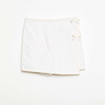 Denim Mini Skort with Tie Details WHITE