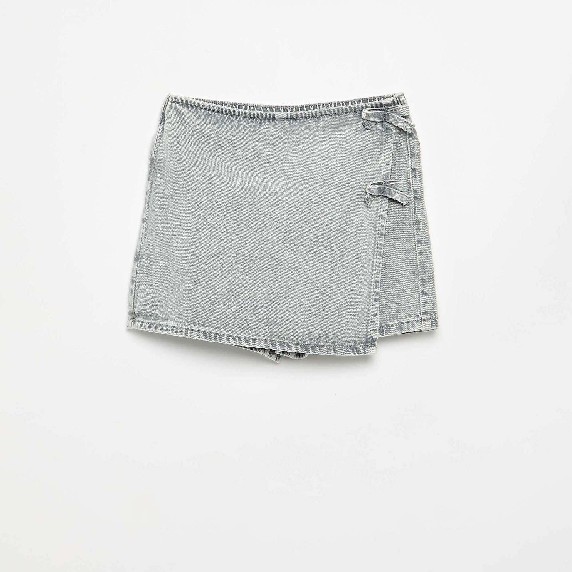 Denim Mini Skort with Tie Details GREY