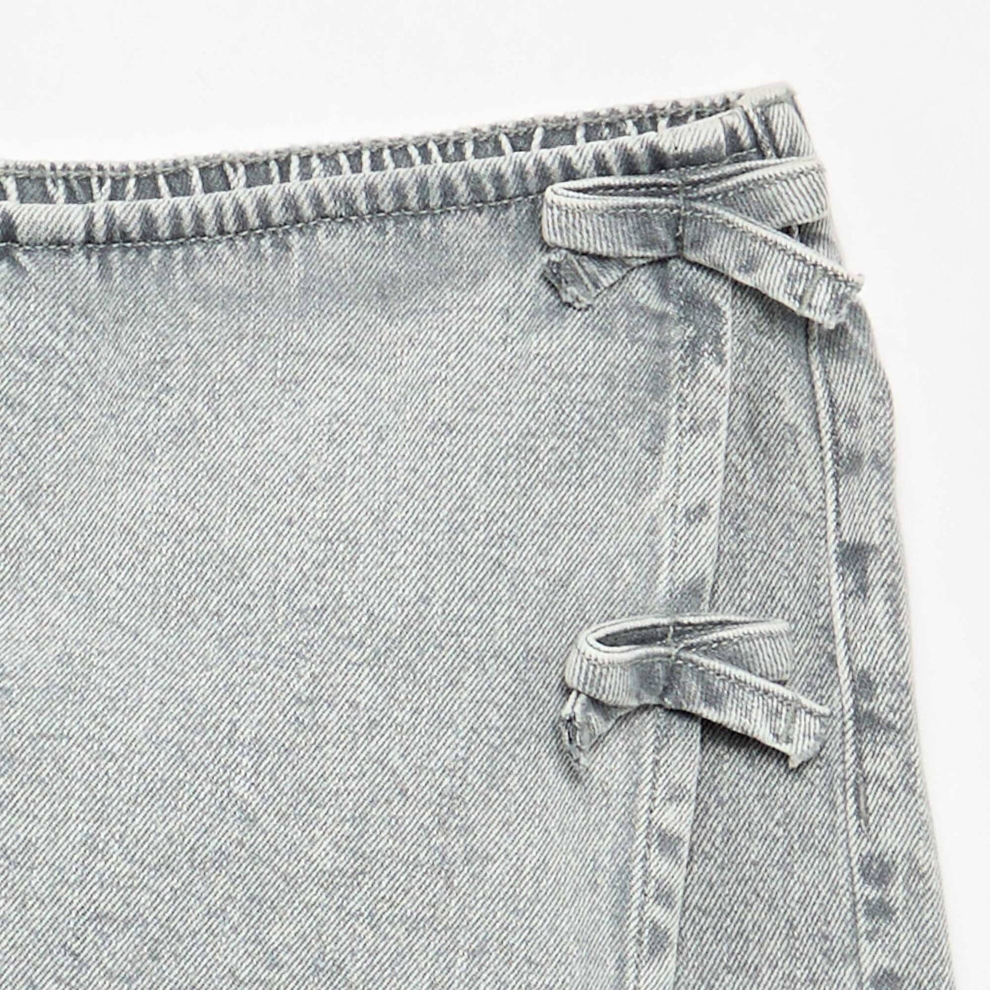 Denim Mini Skort with Tie Details GREY