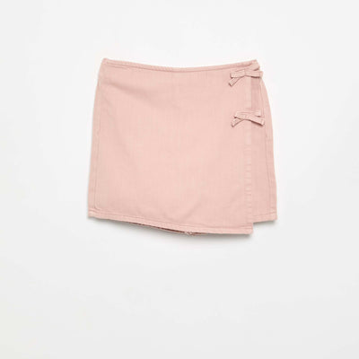 Denim Mini Skort with Tie Details PURPLE