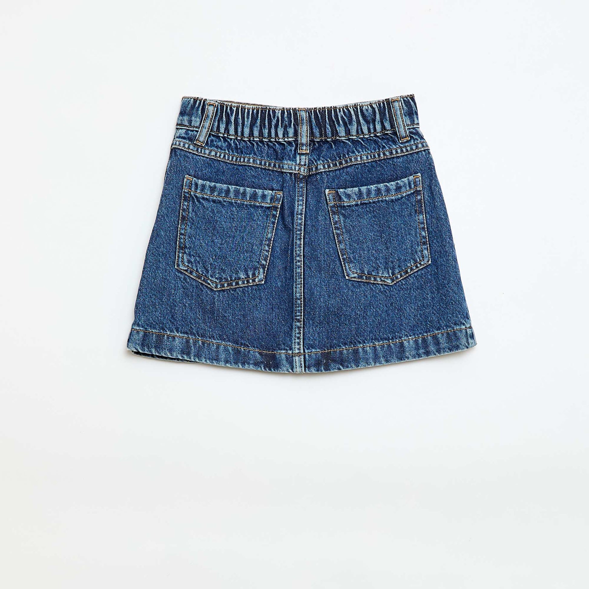 Button-Front Denim Skirt BLUE