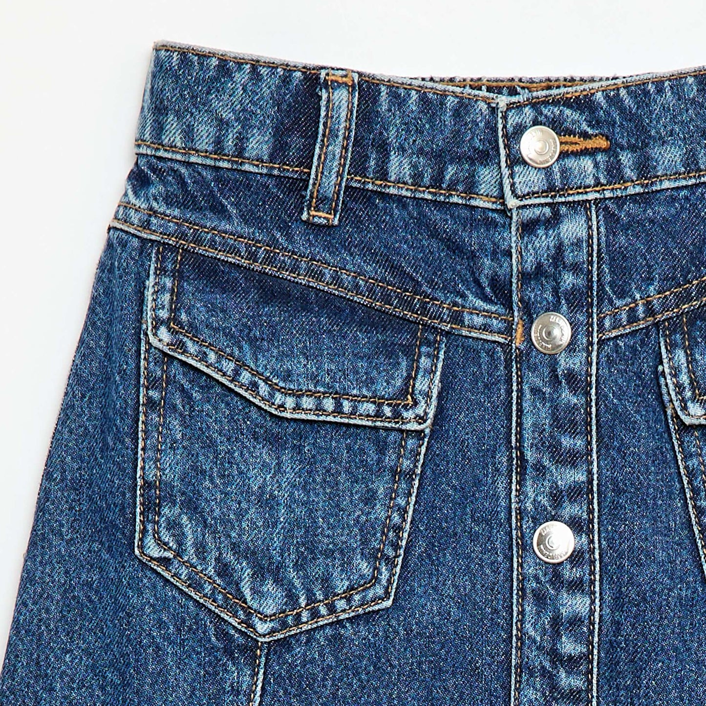 Button-Front Denim Skirt BLUE