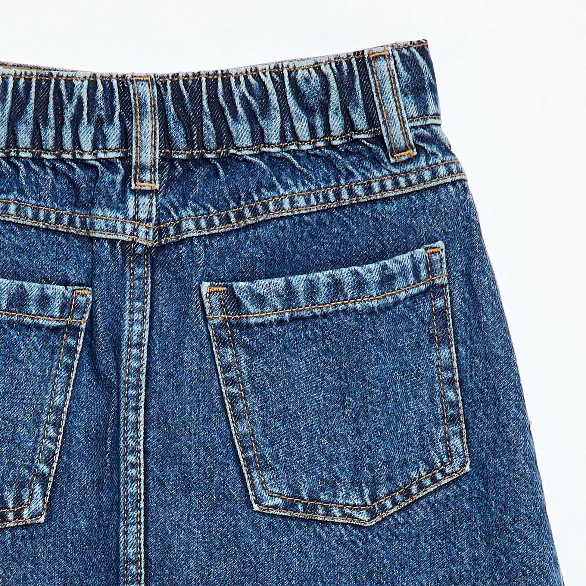 Button-Front Denim Skirt BLUE