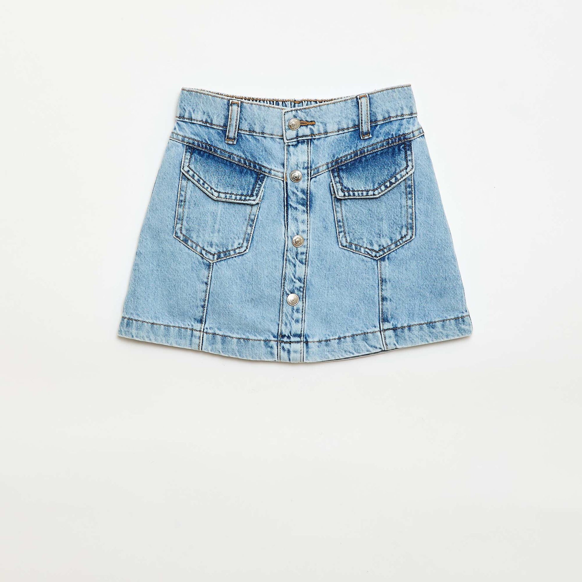 Button-Front Denim Skirt BLUE