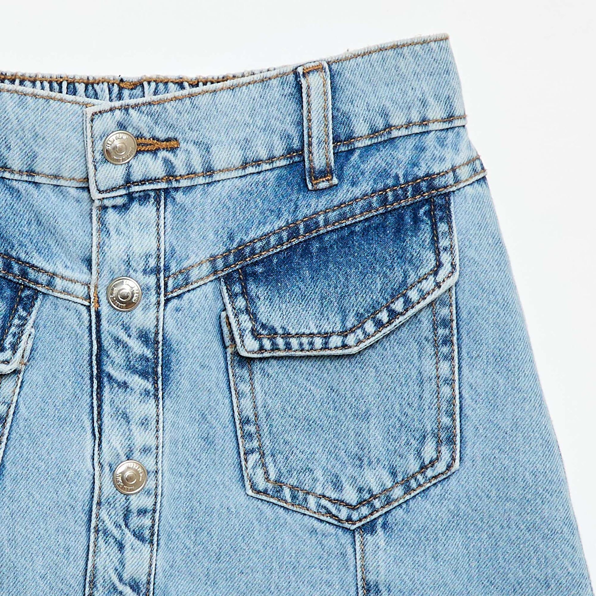 Button-Front Denim Skirt BLUE