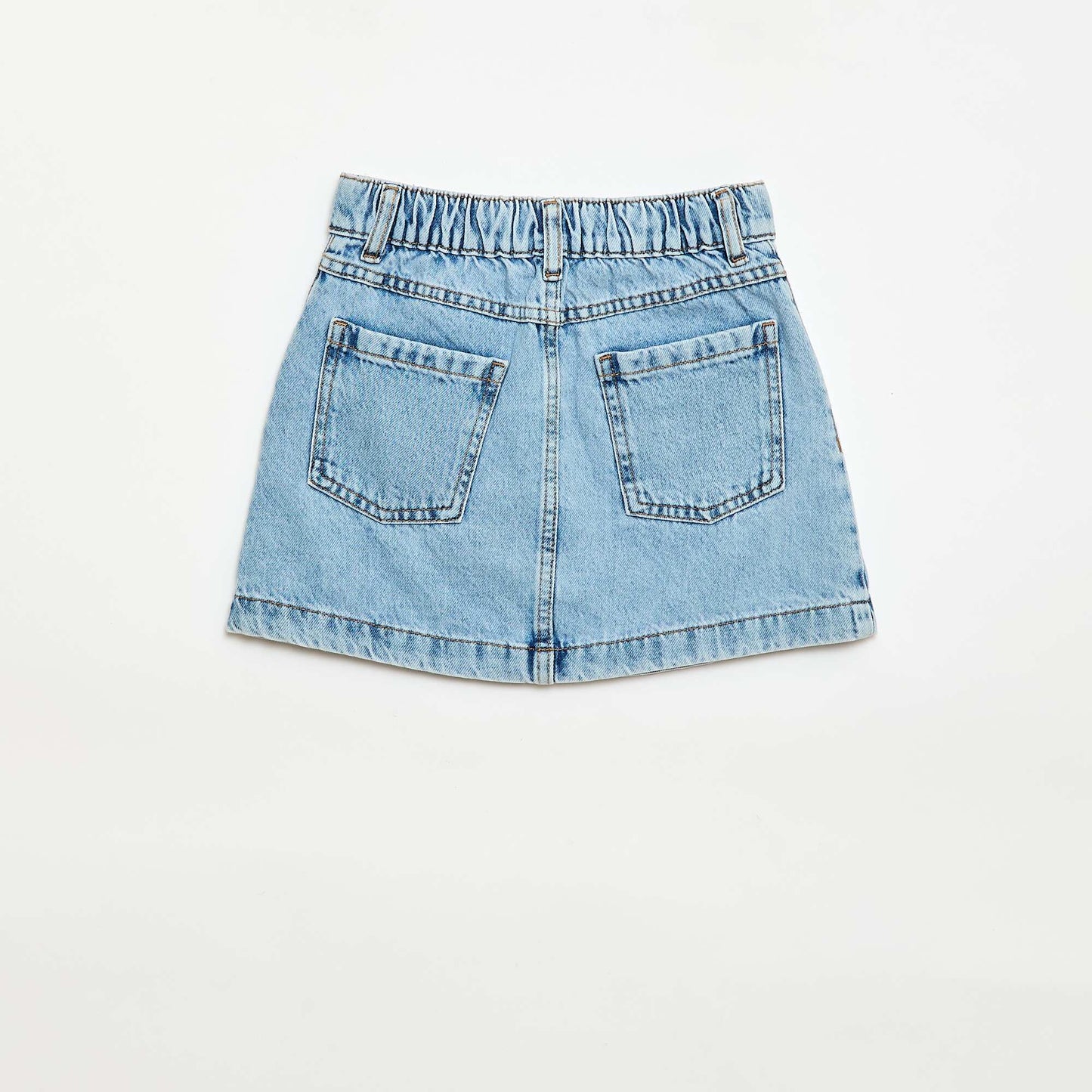 Button-Front Denim Skirt BLUE