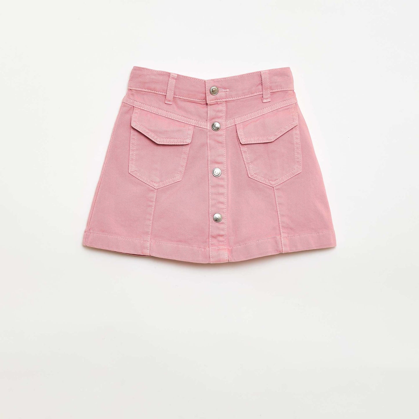 Button-Front Denim Skirt PINK