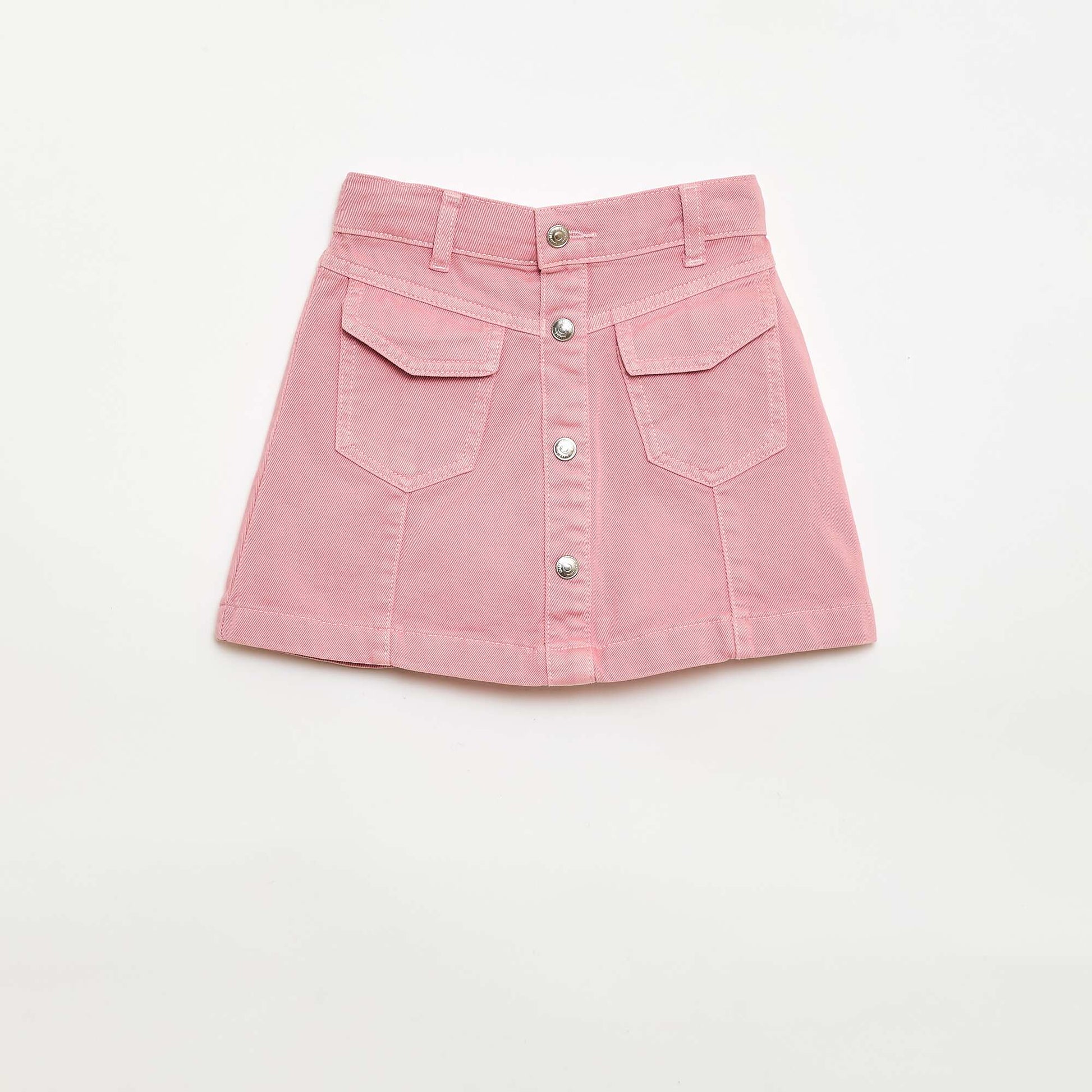 Button-Front Denim Skirt PINK