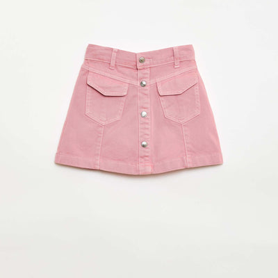 Button-Front Denim Skirt PINK